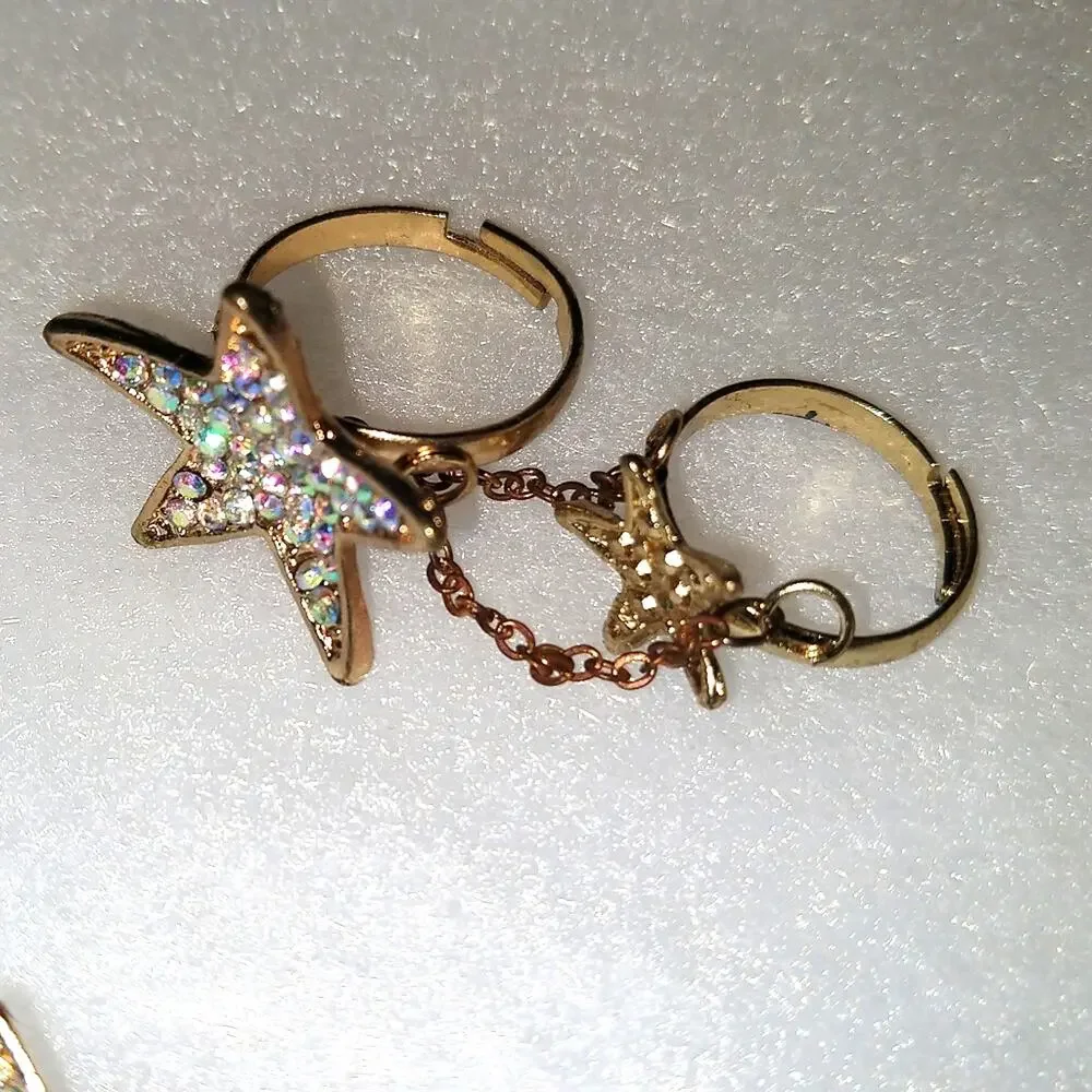 🔥SALE🔥 Stasia Star: Bling Rhinestone Double Star Rings adjustable OSFA costume - Picture 5 of 8